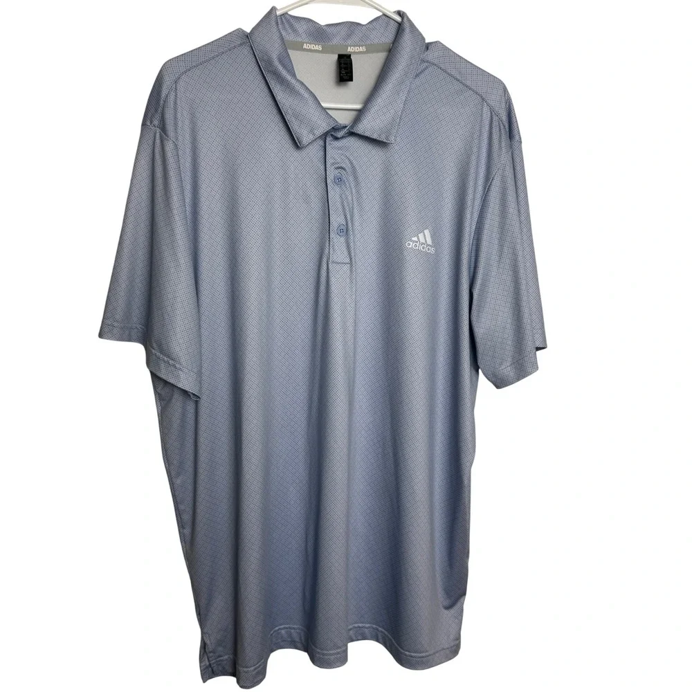 Adidas Golf Mens Polo Shirt Light Blue Heathered Dot Print Size XL Preppy Casual